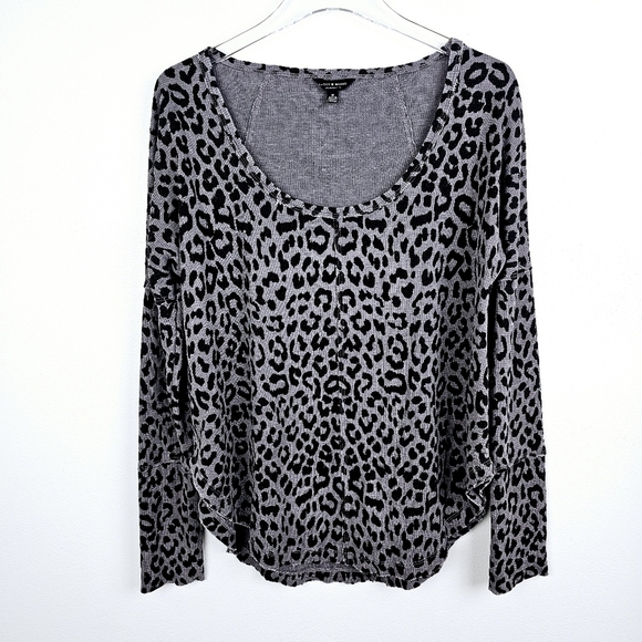 Lucky Brand Leopard Print Thermal Frayed Shirt - Picture 1 of 10